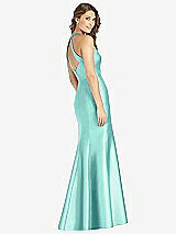 Rear View Thumbnail - Coastal V-Neck Halter Satin Trumpet Gown