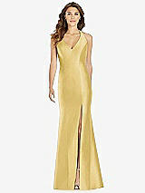 Front View Thumbnail - Maize V-Neck Halter Satin Trumpet Gown