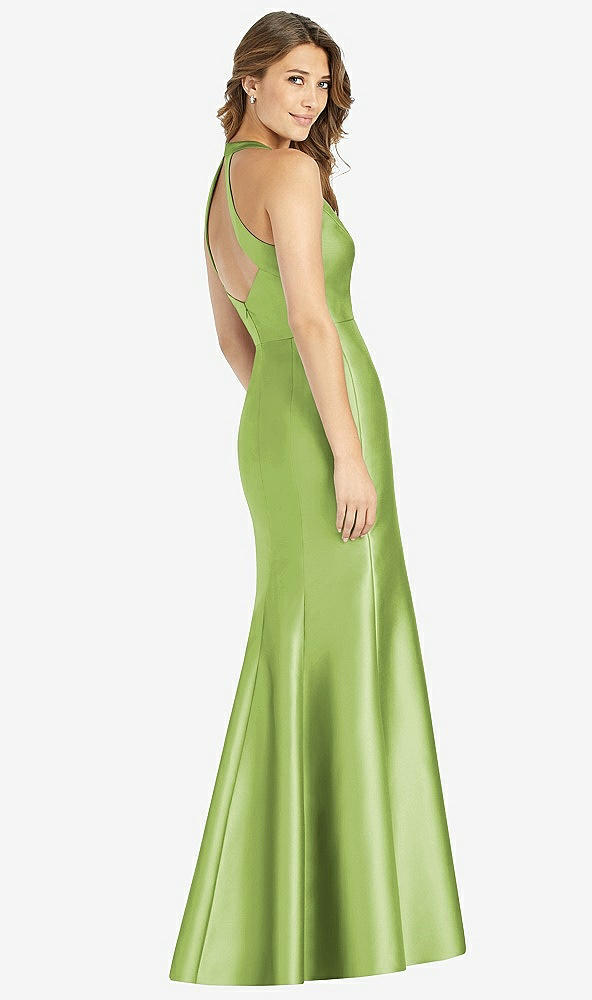 Back View - Mojito V-Neck Halter Satin Trumpet Gown