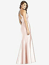 Rear View Thumbnail - Blush V-Neck Halter Satin Trumpet Gown