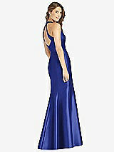 Rear View Thumbnail - Cobalt Blue V-Neck Halter Satin Trumpet Gown