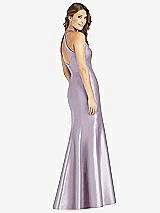 Rear View Thumbnail - Lilac Haze V-Neck Halter Satin Trumpet Gown