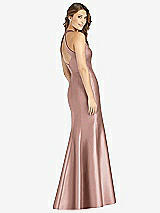 Rear View Thumbnail - Neu Nude V-Neck Halter Satin Trumpet Gown