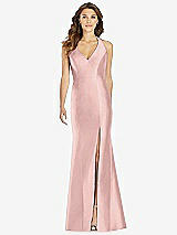 Front View Thumbnail - Rose - PANTONE Rose Quartz V-Neck Halter Satin Trumpet Gown