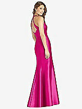 Rear View Thumbnail - Think Pink V-Neck Halter Satin Trumpet Gown