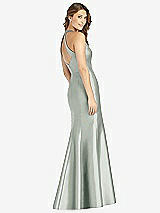 Rear View Thumbnail - Willow Green V-Neck Halter Satin Trumpet Gown