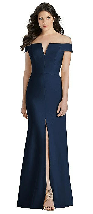 Off-the-Shoulder Notch Trumpet Gown with Front Slit