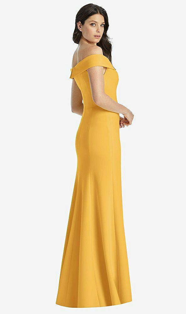 Back View - NYC Yellow Off-the-Shoulder Notch Trumpet Gown with Front Slit