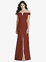 Front View Thumbnail - Auburn Moon Off-the-Shoulder Notch Trumpet Gown with Front Slit