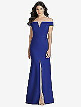 Front View Thumbnail - Cobalt Blue Off-the-Shoulder Notch Trumpet Gown with Front Slit