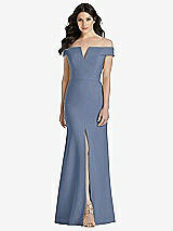 Front View Thumbnail - Larkspur Blue Off-the-Shoulder Notch Trumpet Gown with Front Slit