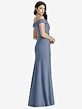 Rear View Thumbnail - Larkspur Blue Off-the-Shoulder Notch Trumpet Gown with Front Slit