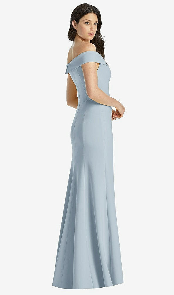 Back View - Mist Off-the-Shoulder Notch Trumpet Gown with Front Slit