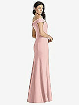 Rear View Thumbnail - Rose - PANTONE Rose Quartz Off-the-Shoulder Notch Trumpet Gown with Front Slit