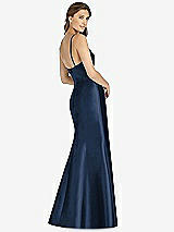 Rear View Thumbnail - Midnight Navy Maxi Length Spaghetti Strap Mermaid Dress