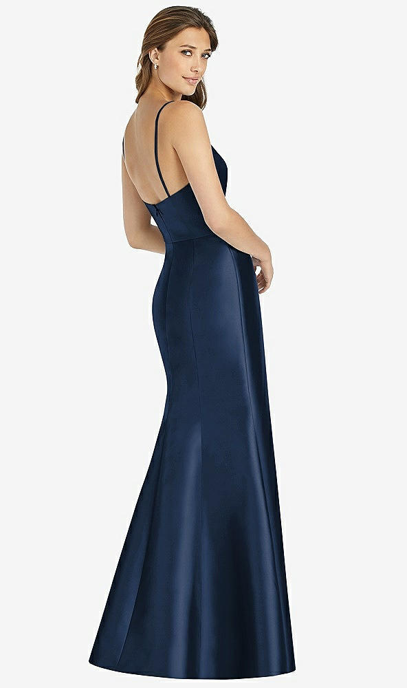 Back View - Midnight Navy Maxi Length Spaghetti Strap Mermaid Dress