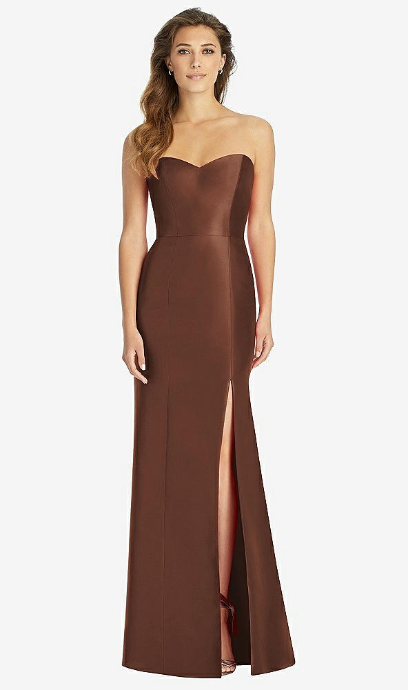 Front View - Cognac Full-length Strapless Sweetheart Neckline Dress