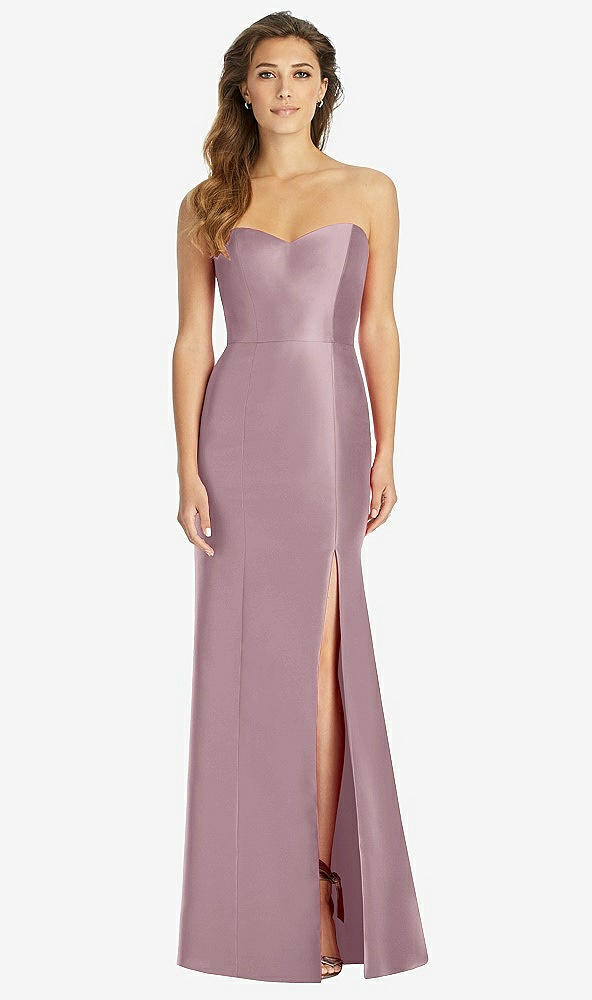 Front View - Dusty Rose Full-length Strapless Sweetheart Neckline Dress