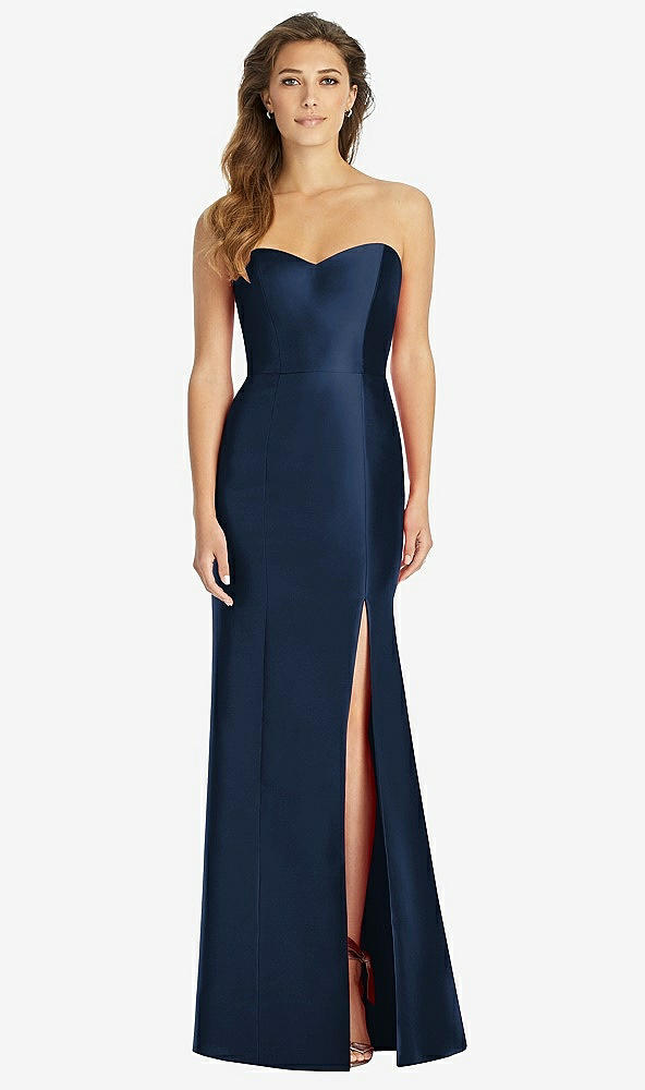 Front View - Midnight Navy Full-length Strapless Sweetheart Neckline Dress