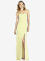 Front View Thumbnail - Butter Yellow Strapless Chiffon Trumpet Gown with Front Slit