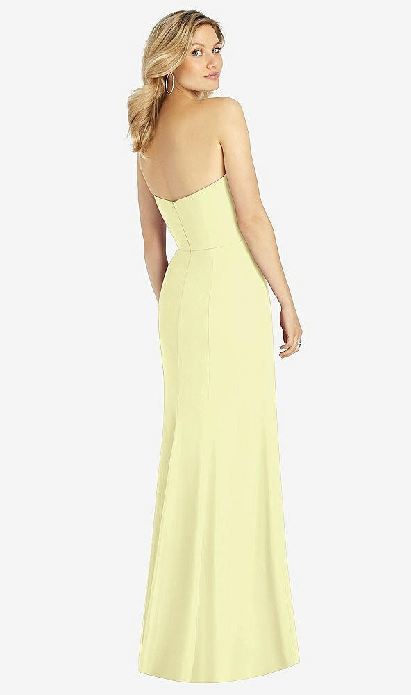 Back View - Butter Yellow Strapless Chiffon Trumpet Gown with Front Slit