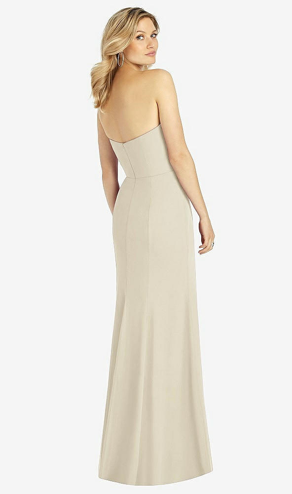 Back View - Champagne Strapless Chiffon Trumpet Gown with Front Slit