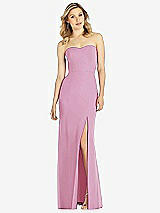 Front View Thumbnail - Powder Pink Strapless Chiffon Trumpet Gown with Front Slit