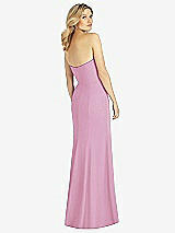 Rear View Thumbnail - Powder Pink Strapless Chiffon Trumpet Gown with Front Slit