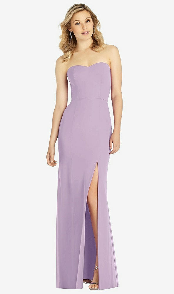 Front View - Pale Purple Strapless Chiffon Trumpet Gown with Front Slit