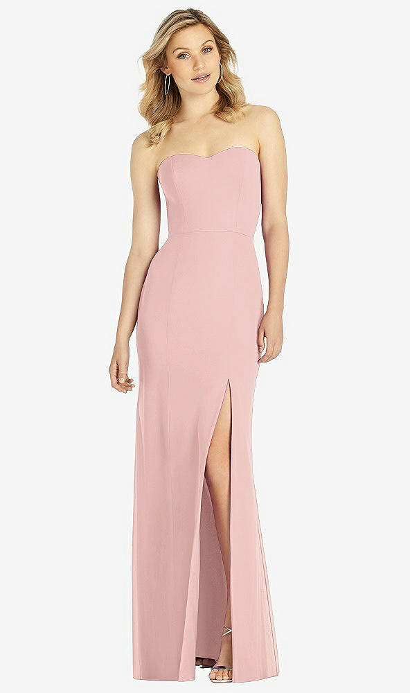 Front View - Rose - PANTONE Rose Quartz Strapless Chiffon Trumpet Gown with Front Slit