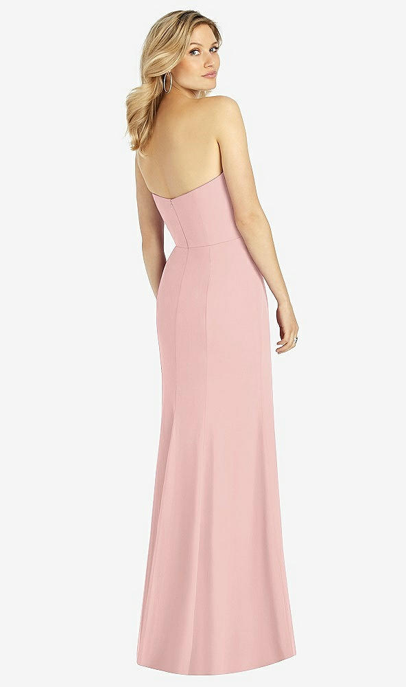 Back View - Rose - PANTONE Rose Quartz Strapless Chiffon Trumpet Gown with Front Slit