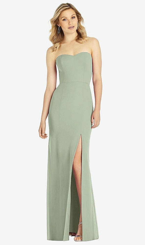 Front View - Sage Strapless Chiffon Trumpet Gown with Front Slit