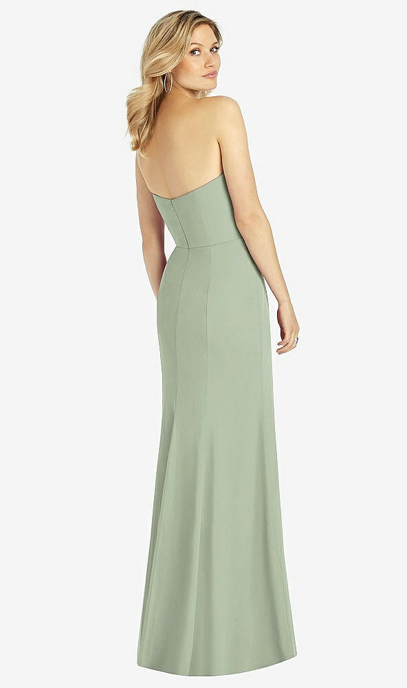 Back View - Sage Strapless Chiffon Trumpet Gown with Front Slit