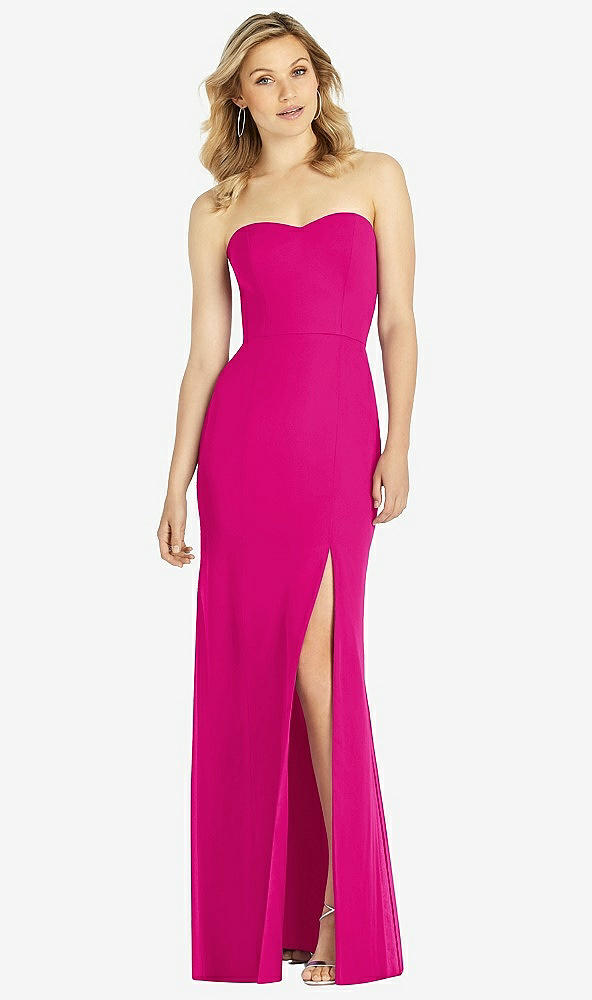 Front View - Think Pink Strapless Chiffon Trumpet Gown with Front Slit