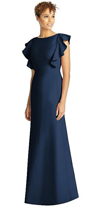 Ruffle Cap Sleeve Open-back Trumpet Gown