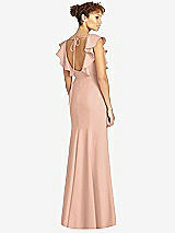 Rear View Thumbnail - Pale Peach Ruffle Cap Sleeve Open-back Trumpet Gown