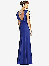 Rear View Thumbnail - Cobalt Blue Ruffle Cap Sleeve Open-back Trumpet Gown