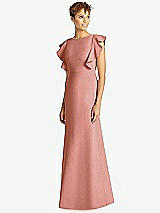 Front View Thumbnail - Desert Rose Ruffle Cap Sleeve Open-back Trumpet Gown