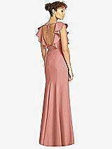 Rear View Thumbnail - Desert Rose Ruffle Cap Sleeve Open-back Trumpet Gown