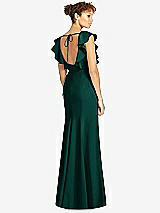 Rear View Thumbnail - Evergreen Ruffle Cap Sleeve Open-back Trumpet Gown