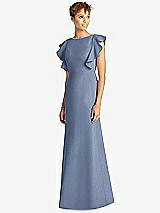 Front View Thumbnail - Larkspur Blue Ruffle Cap Sleeve Open-back Trumpet Gown