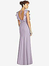 Rear View Thumbnail - Lilac Haze Ruffle Cap Sleeve Open-back Trumpet Gown