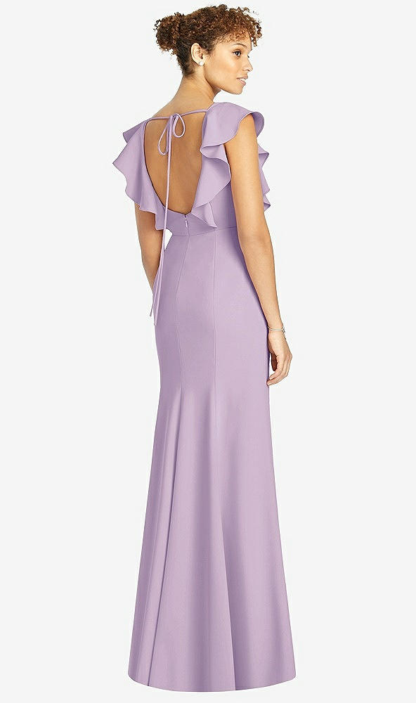 Back View - Pale Purple Ruffle Cap Sleeve Open-back Trumpet Gown