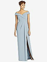 Front View Thumbnail - Mist Cuffed Off-the-Shoulder Faux Wrap Maxi Dress with Front Slit