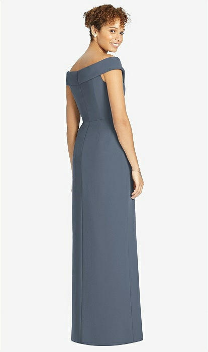 Cuffed Off the Shoulder Faux Wrap Maxi Dress with Front Slit