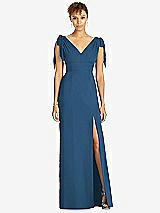 Front View Thumbnail - Dusk Blue Bow-Shoulder Sleeveless Deep V-Back Mermaid Dress