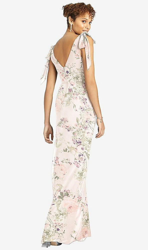 Back View - Blush Garden Bow-Shoulder Sleeveless Deep V-Back Mermaid Dress