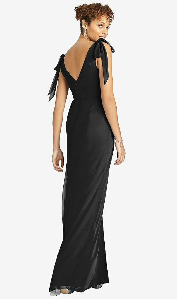 Back View - Black Bow-Shoulder Sleeveless Deep V-Back Mermaid Dress