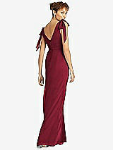 Rear View Thumbnail - Burgundy Bow-Shoulder Sleeveless Deep V-Back Mermaid Dress