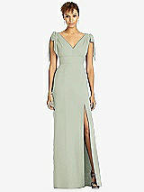 Front View Thumbnail - Celadon Bow-Shoulder Sleeveless Deep V-Back Mermaid Dress